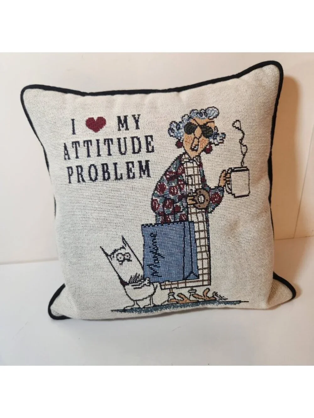 Vintage Maxine Style I Love My Attitude Problem Tapestry Throw Pillow 12